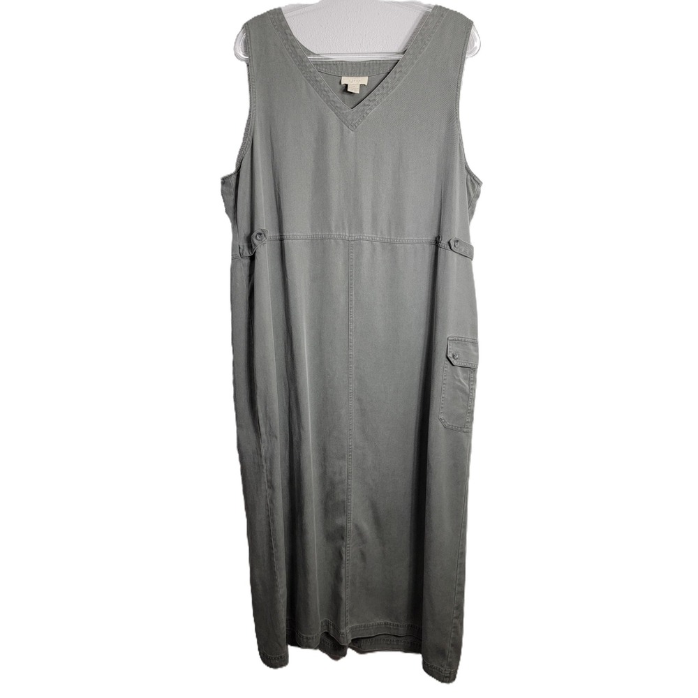 J. Jill Womens 2X Maxi Dress Grey Tencel Lyocell V-Neck Cargo Pocket VTG Teacher